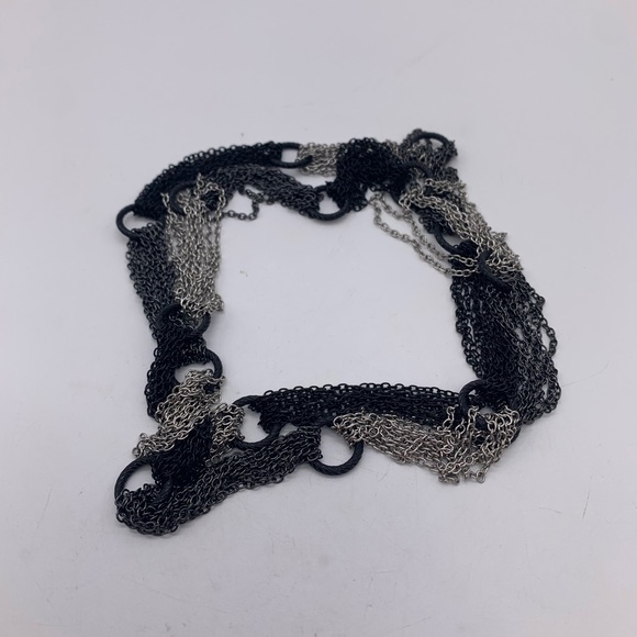 Long Necklace Chain Mesh Link & Hoops Silver Black Gray Tone Gun Metal Multi 20” - Picture 4 of 10